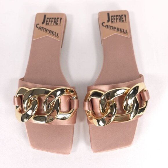 NWB Jeffrey Campbell Women's Danae Chain Flat Sandals Rose Gold Satin Size 5.5M - Picture 4 of 16
